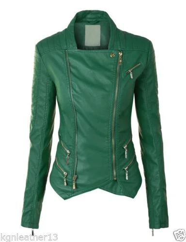 Women Real Lambskin Leather Biker Jacket KW091