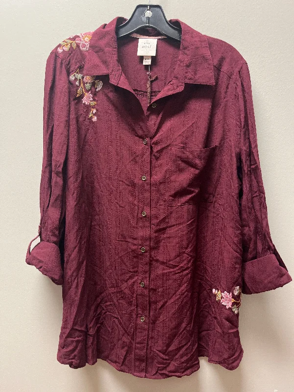 Top Long Sleeve By Knox Rose In Maroon, Size: 2x