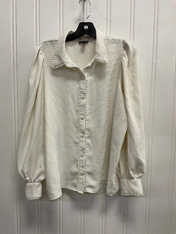 Top Long Sleeve By Ann Taylor In Cream, Size: L