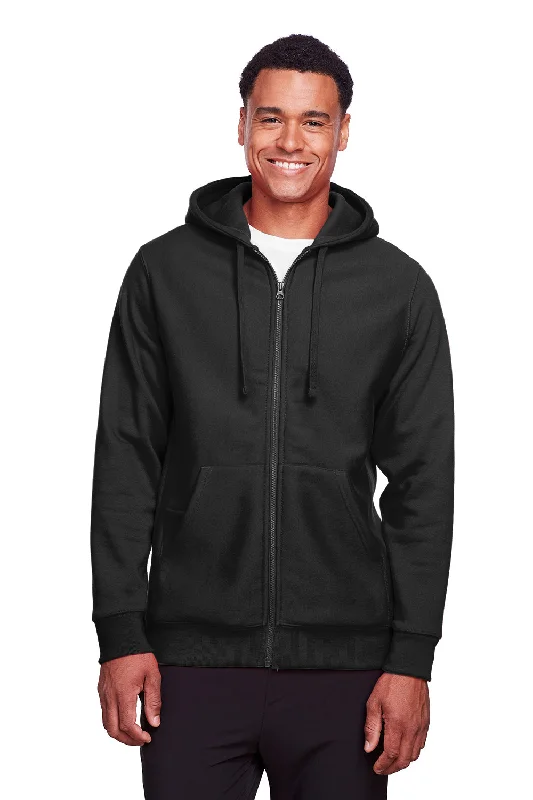 Team 365 Mens Zone HydroSport Fleece Water Resistant Full Zip Hooded Sweatshirt Hoodie w/ Pockets - Black