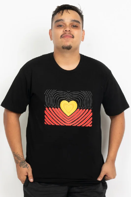 Proud Heart Flag Black Cotton Crew Neck Unisex T-Shirt