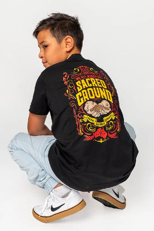 Vintage Sacred Ground Classic Black Cotton Crew Neck Kids T-Shirt