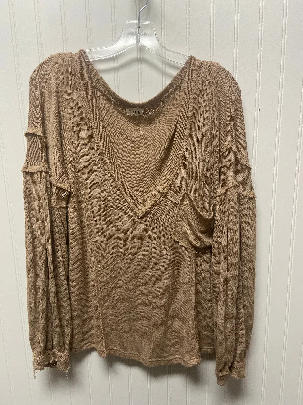 Top Long Sleeve By Pol In Brown, Size: L