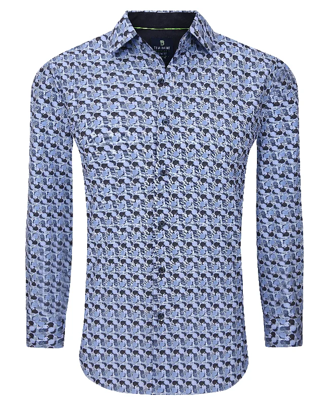 Tom Baine Slim Fit Performance Long Sleeve Geometric Button Down