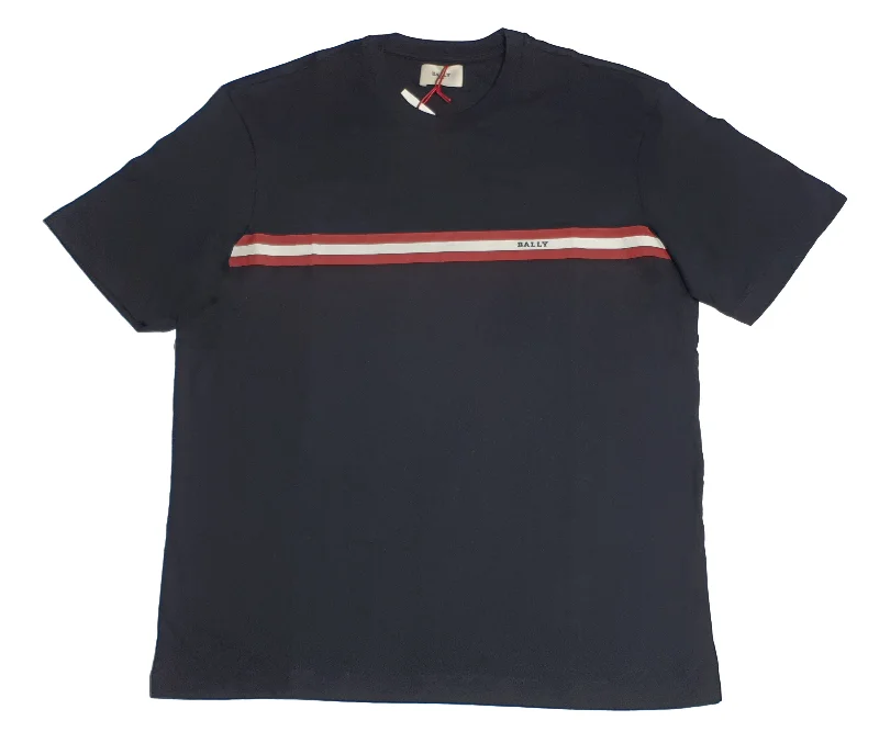 Bally 6233733 Men's Black 100% Cotton Striped Logo T-Shirt