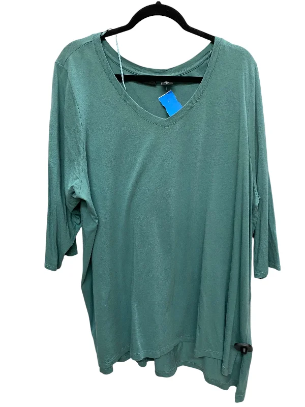 Top 3/4 Sleeve By Tahari By Arthur Levine In Green, Size: 3x