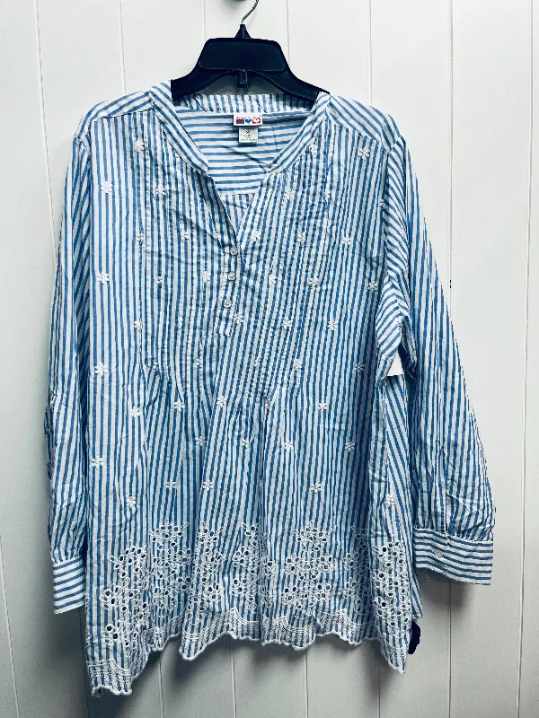 Top Long Sleeve By Clothes Mentor In Blue & White, Size: Xxl