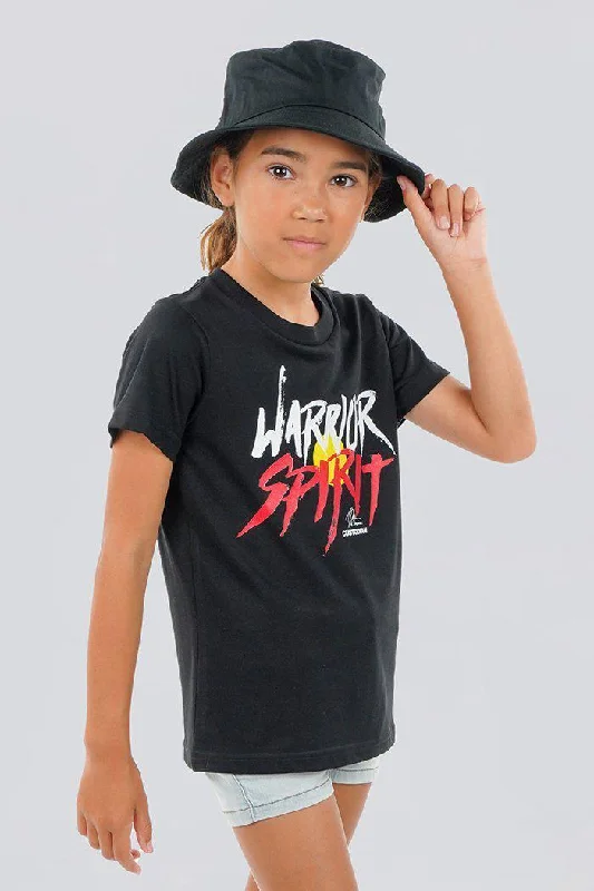 Warrior Spirit Black Cotton Crew Neck Kids T-Shirt