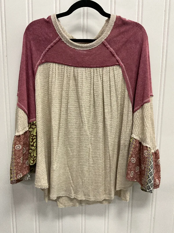 Top 3/4 Sleeve By Blu Pepper In Beige, Size: M