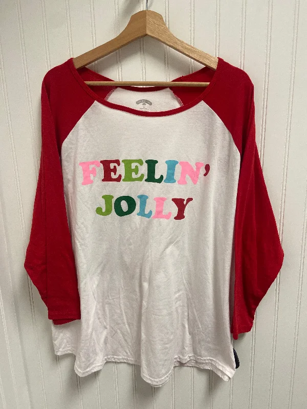 Top 3/4 Sleeve Basic By Holiday Time In Red & White, Size: 2x