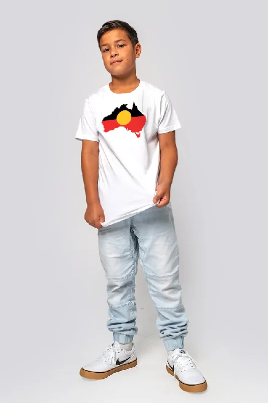 "Raise the Flag" Aboriginal Flag (Australia) White Cotton Crew Neck Kids T-Shirt