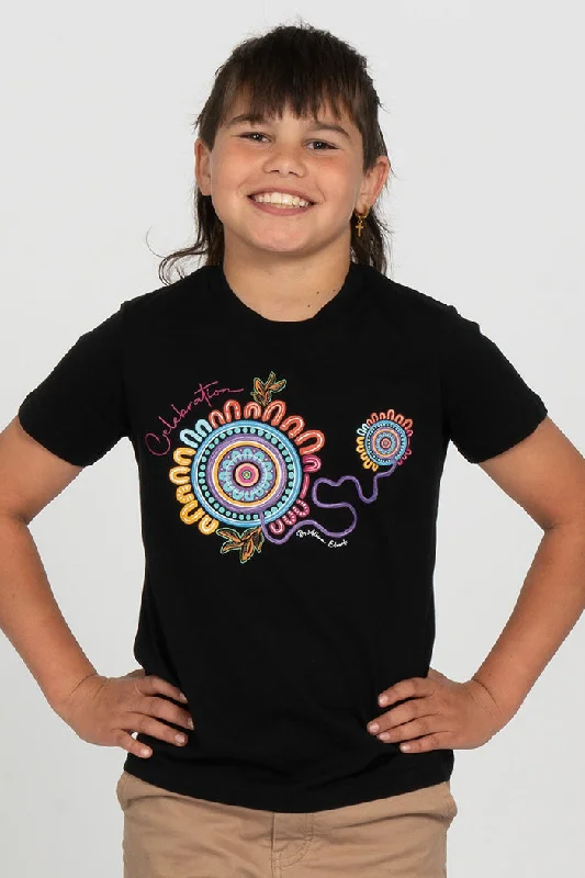 Celebration Black Cotton Crew Neck Kids T-Shirt