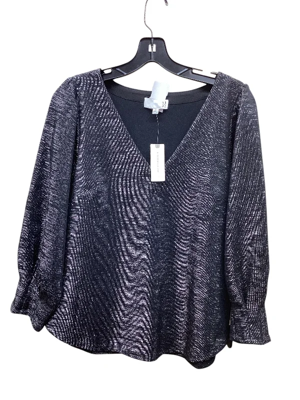 Top Long Sleeve By Anthropologie In Black & Silver, Size: S