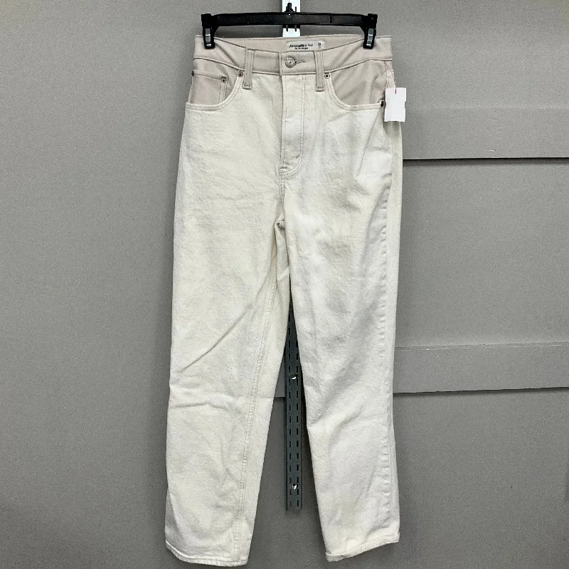 Jeans Straight By Abercrombie And Fitch In Cream Denim, Size: 2