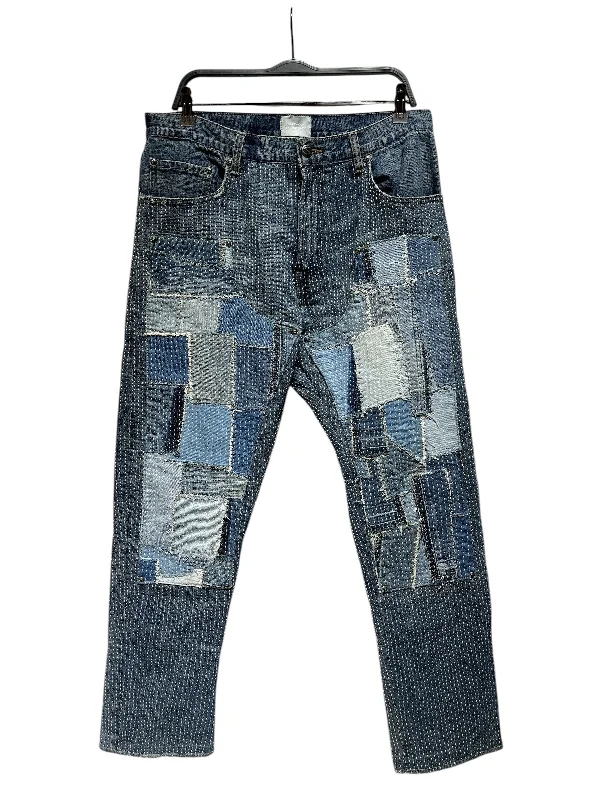 KRAFTWORK/Straight Pants/34/Denim/IDG/All Over Print/SASHIKO