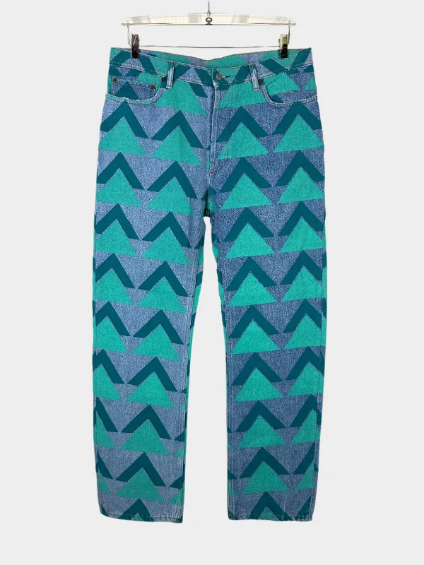 Geometric Printed Blue Jeans