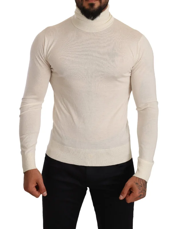 Dolce & Gabbana ivory Cashmere-Silk Blend Turtleneck Men's Sweater