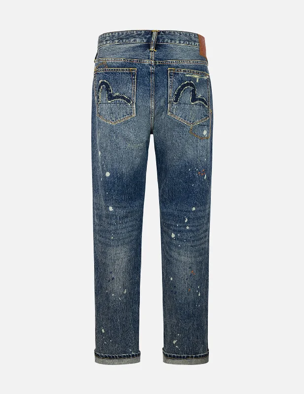 Deconstructed Inserted Seagull Embroidery Regular Fit Jeans #2000