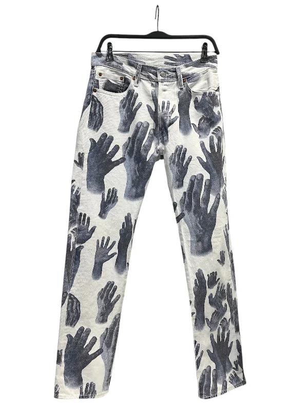 DENIM TEARS/Straight Pants/30/All Over Print/Cotton/WHT/Button Fly/