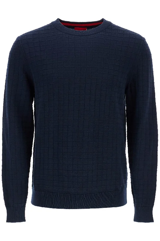 Hugo Men's blue Cotton Sweater With Round Neck Regular Fit