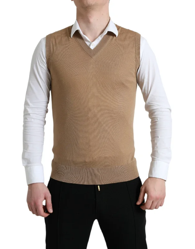 Dolce & Gabbana Elegant Sleeveless V-Neck Wool Men's Sweater