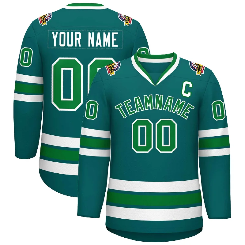 Custom Aqua Kelly Green-White Classic Style Hockey Jersey