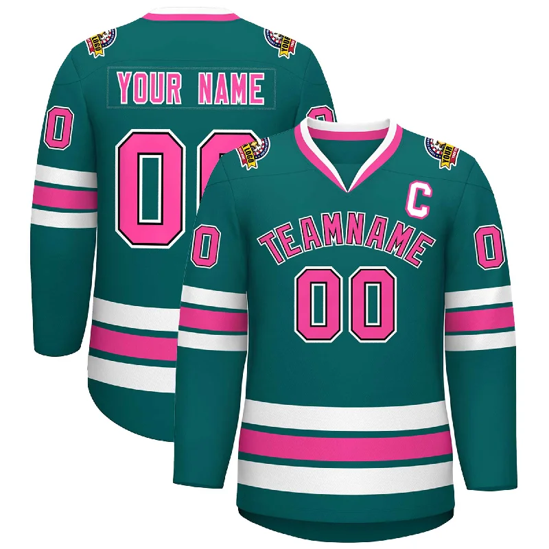 Custom Aqua Pink Black-White Classic Style Hockey Jersey