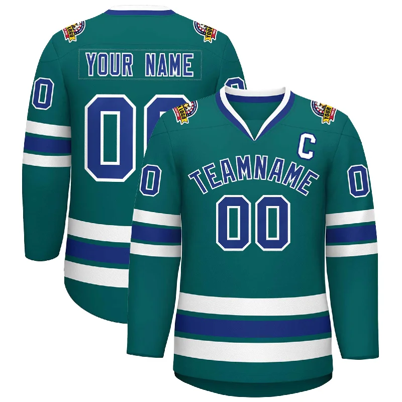 Custom Aqua Royal-White Classic Style Hockey Jersey