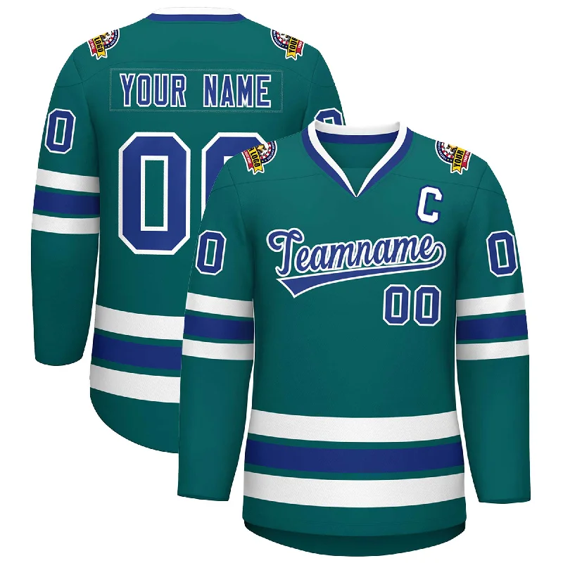 Custom Aqua Royal-White Classic Style Hockey Jersey