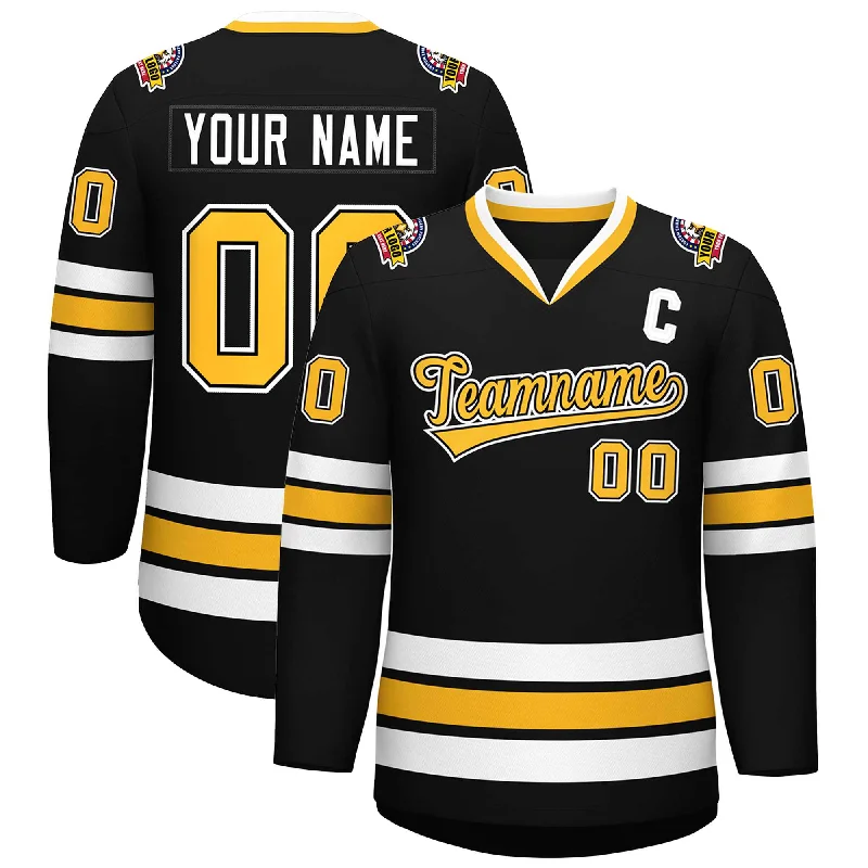 Custom Black Gold Black-White Classic Style Hockey Jersey