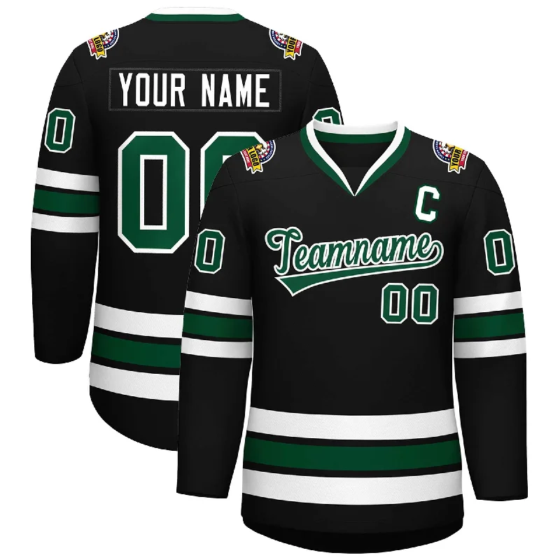 Custom Black Green-White Classic Style Hockey Jersey