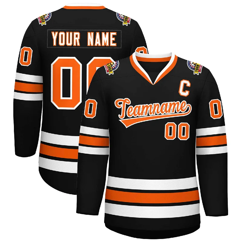 Custom Black Orange-White Classic Style Hockey Jersey