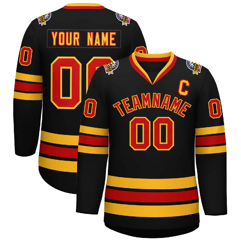 Custom Black Red-Gold Classic Style Hockey Jersey