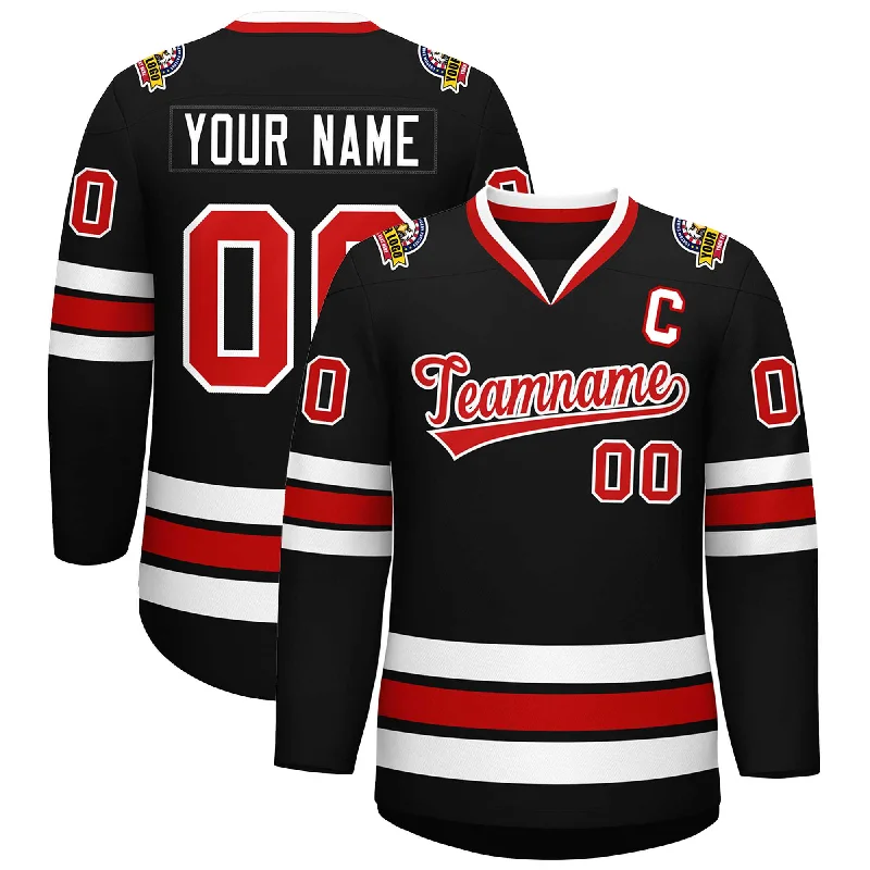 Custom Black Red-White Classic Style Hockey Jersey