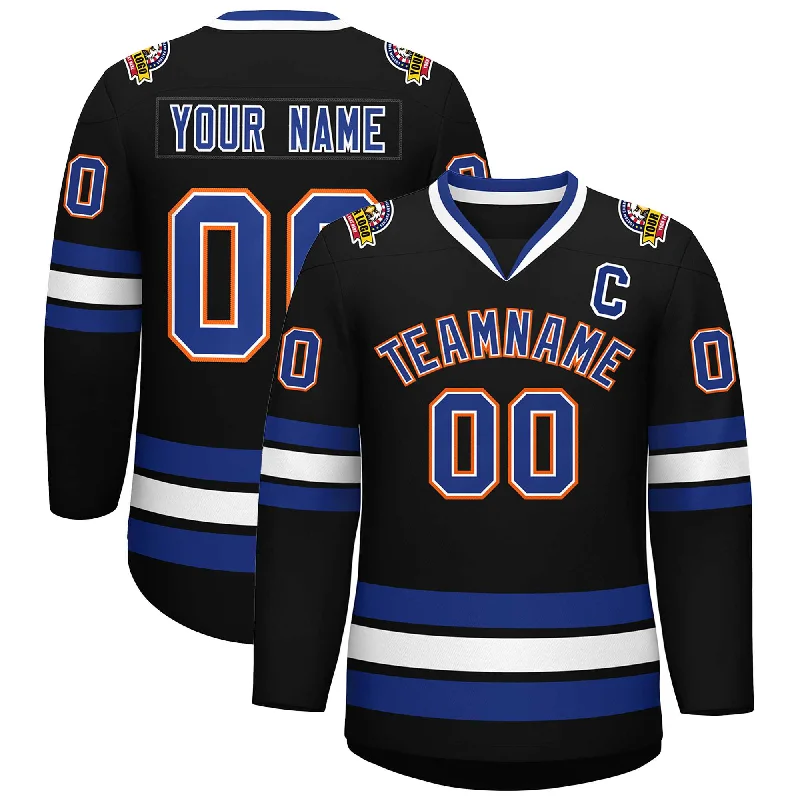 Custom Black Royal White-Orange Classic Style Hockey Jersey