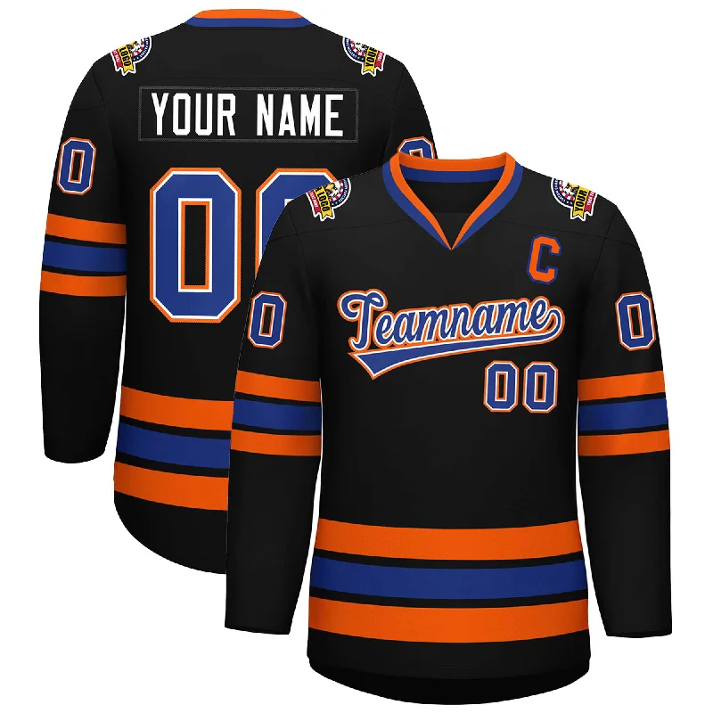 Custom Black Royal White-Orange Classic Style Hockey Jersey