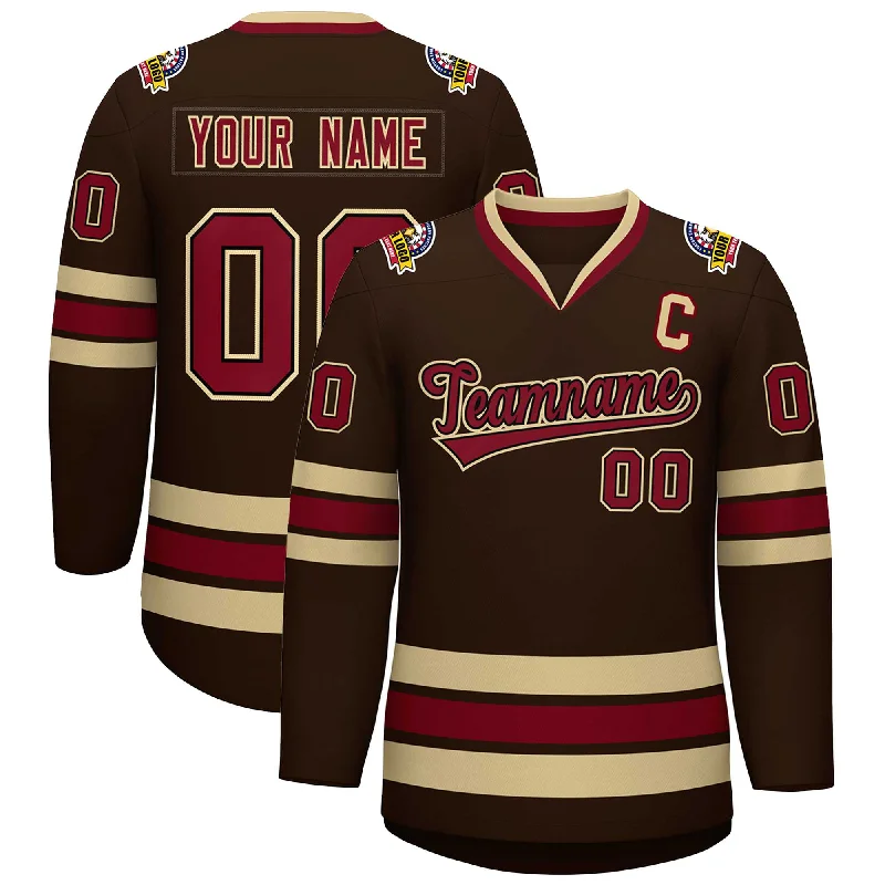 Custom Brown Crimson-Black Classic Style Hockey Jersey