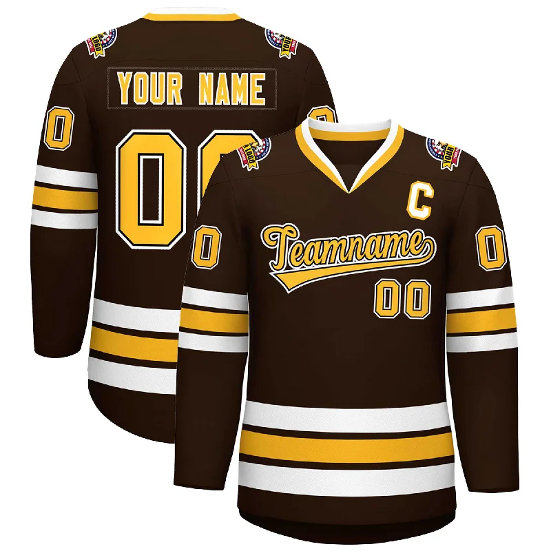 Custom Brown Gold Black-White Classic Style Hockey Jersey