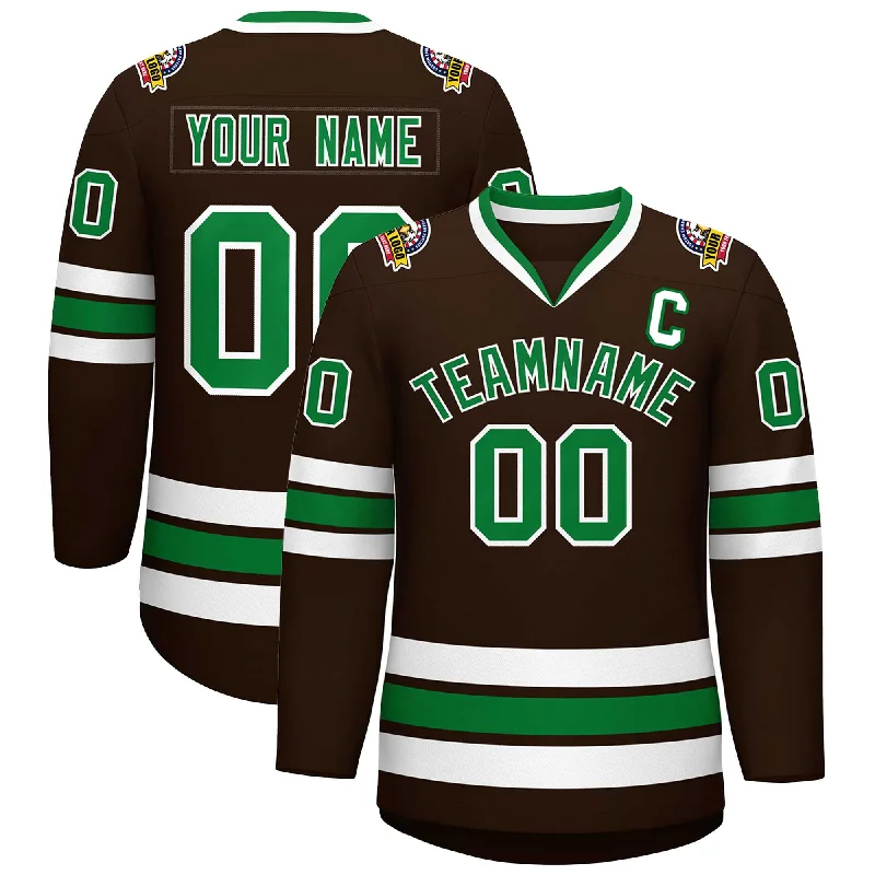 Custom Brown Kelly Green-White Classic Style Hockey Jersey