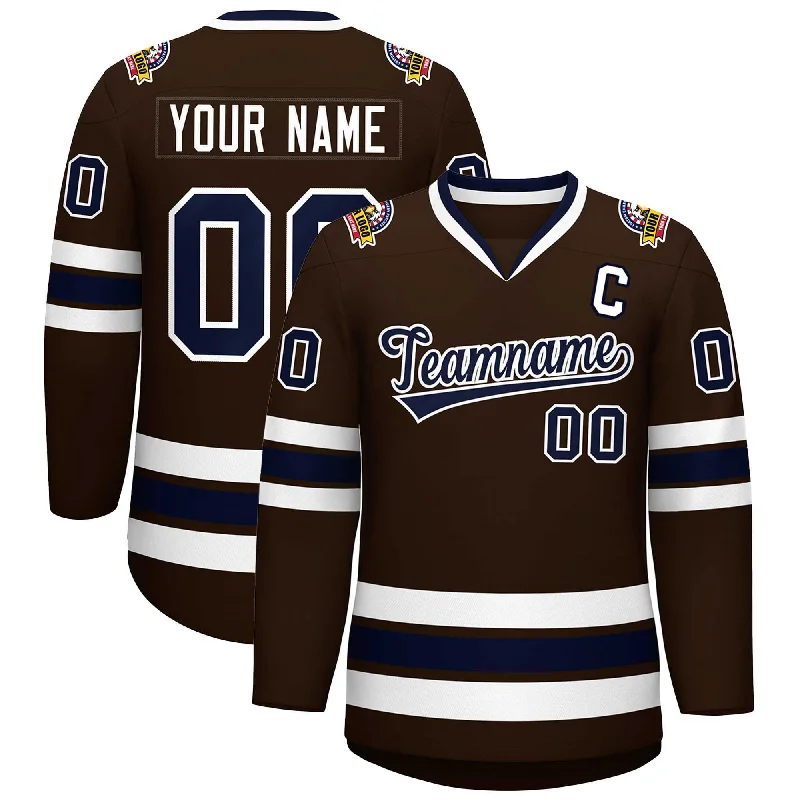 Custom Brown Navy-White Classic Style Hockey Jersey