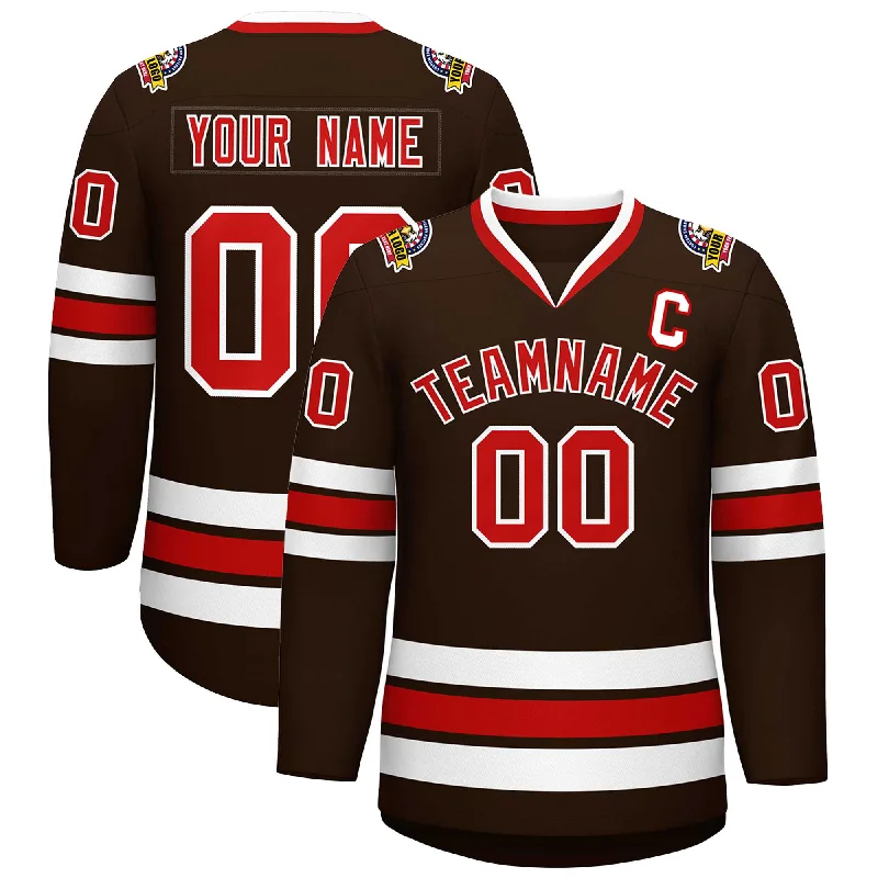 Custom Brown Red-White Classic Style Hockey Jersey