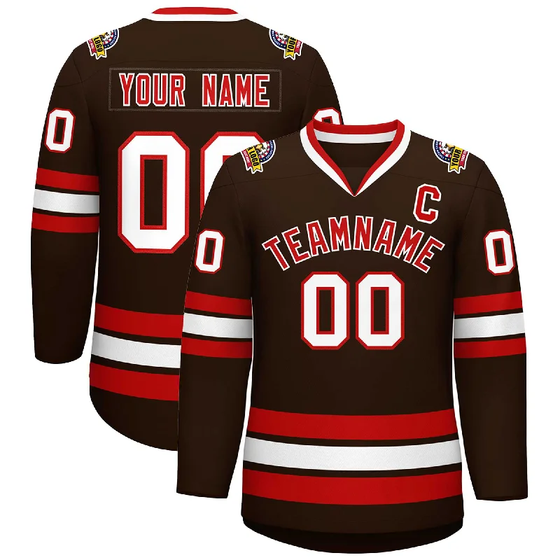 Custom Brown Red-White Classic Style Hockey Jersey