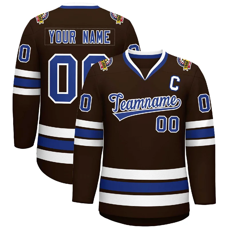 Custom Brown Royal-White Classic Style Hockey Jersey