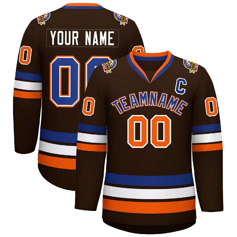 Custom Brown Royal White-Orange Classic Style Hockey Jersey