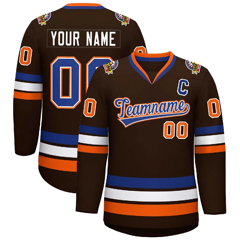 Custom Brown Royal White-Orange Classic Style Hockey Jersey