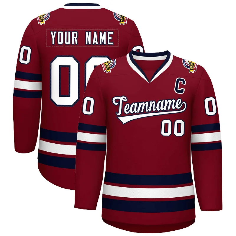 Custom Crimson White-Navy Classic Style Hockey Jersey