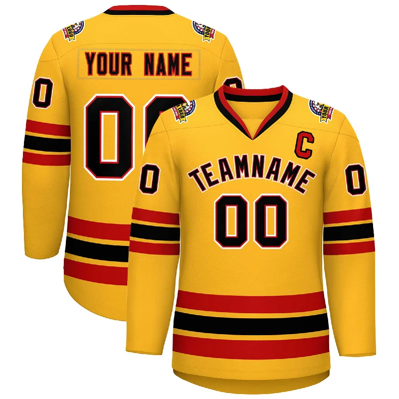 Custom Gold Black Red-White Classic Style Hockey Jersey