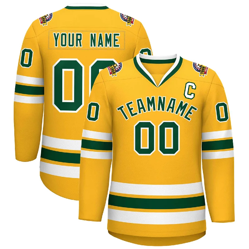 Custom Gold Green-White Classic Style Hockey Jersey