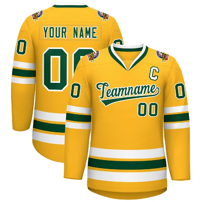 Custom Gold Green-White Classic Style Hockey Jersey