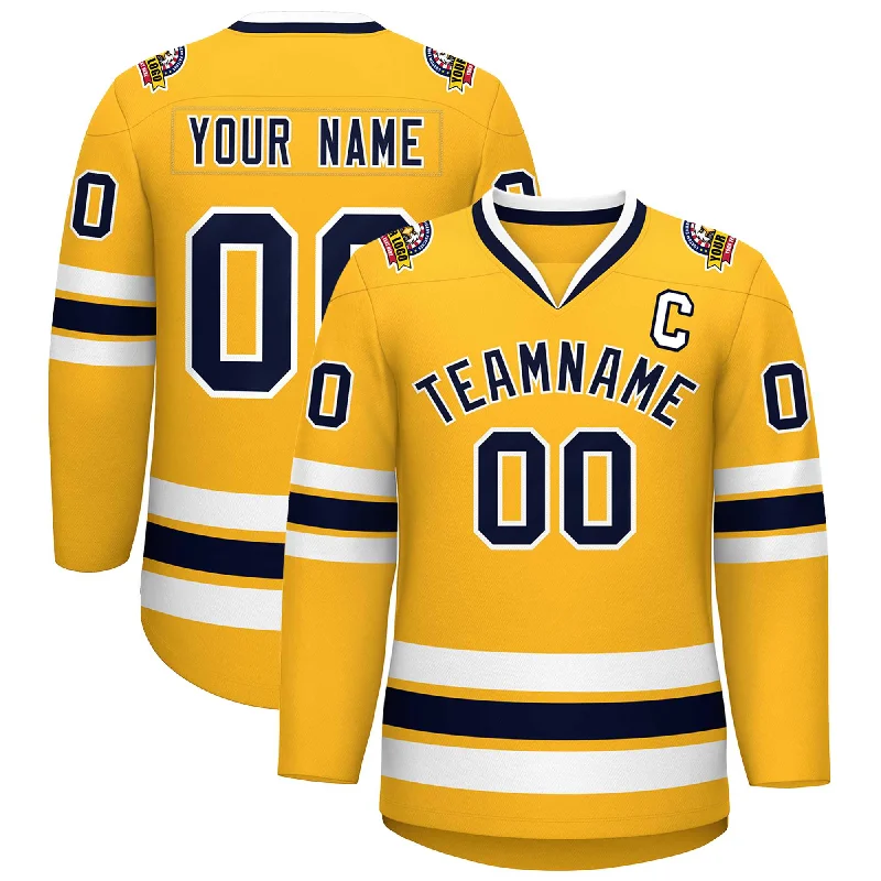 Custom Gold Navy-White Classic Style Hockey Jersey